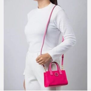 TORY BURCH ELLA NYLON MINI TOTE CROSSBODY BAG SATCHEL BRIGHT PINK